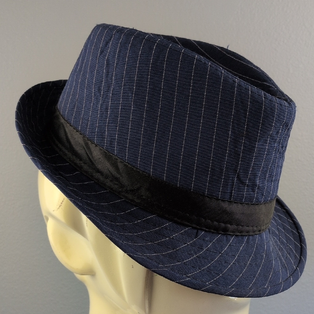 Navy Pinstripe Fedora Hat